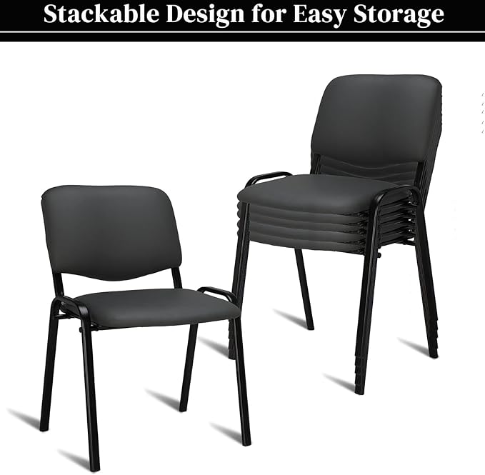 VINGLI Grey Waiting Room Chairs, 5-Pack PU Church Chairs Conference Stackable Office Guest & Reception Stacking for Meeting, Lobby, Simple&Space-Saving Pu-grey