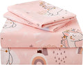 JSD Pink Unicorn Kids Sheet Set Twin Size, 3 Piece Girls Rainbow Printed Microfiber Bed Sheets Deep Pocket