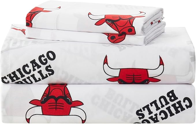 NORTHWEST Officially Licensed Chicago Bulls NBA Queen Size Sheet Set – Soft Team Logo Bedding for Dorms, Bedrooms, Fan Caves & Game Day Style