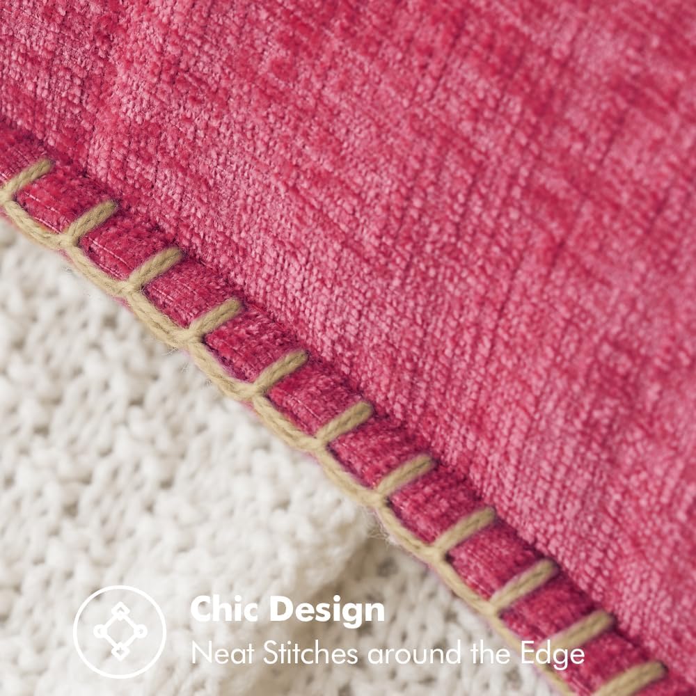 MIULEE Pack of 2 Couch Throw Pillow Covers 18x18 Inch Hot Pink Farmhouse Decorative Pillow Covers with Stitched Edge Soft Chenille Solid Dyed Spring Pillow Covers for Sofa Bed Living Room