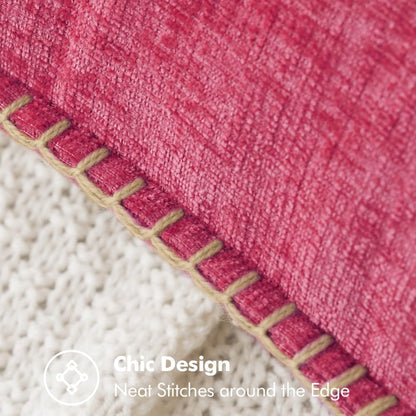 MIULEE Pack of 2 Couch Throw Pillow Covers 18x18 Inch Hot Pink Farmhouse Decorative Pillow Covers with Stitched Edge Soft Chenille Solid Dyed Spring Pillow Covers for Sofa Bed Living Room