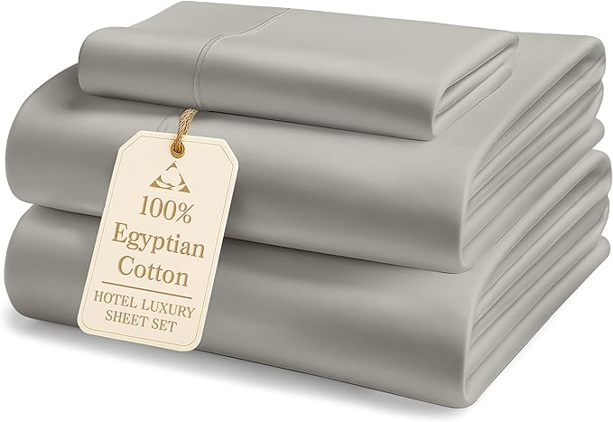 LANE LINEN 100% Egyptian Cotton Twin Sheets Set - 1000 Thread Count, Sustainably Produced Luxury Hotel Like Thick Twin Sheets, Naturally Temperature Regulating Machine Washable - Silver
