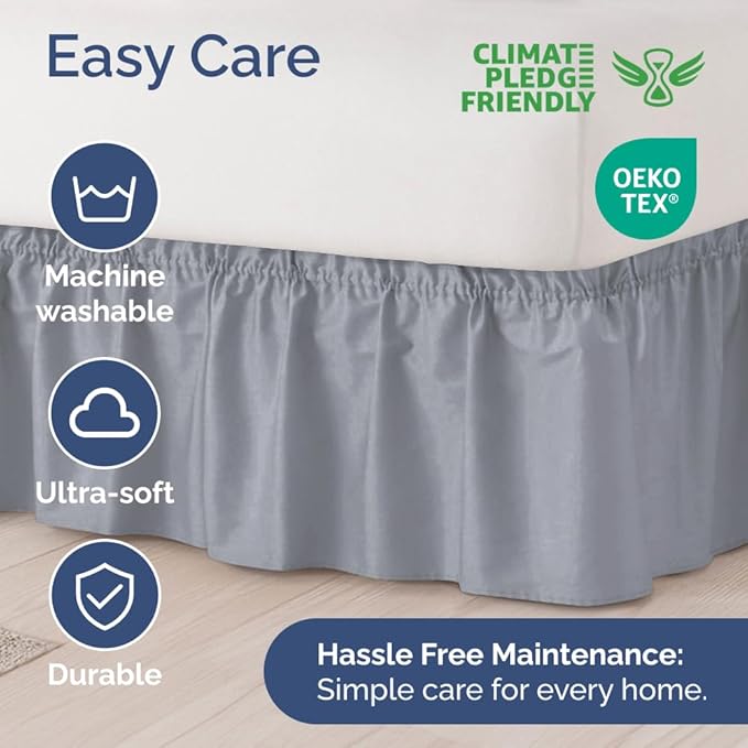 Wrap Around Dust Ruffle Bed Skirt - Steel Blue - Twin/Twin XL Size Beds w/ 12 Inch Drop - Easy Fit Elastic - Adjustable Pleated Bedskirt w/Brushed Fabric - Wrinkle Free, Women, Men, Kids & Teens