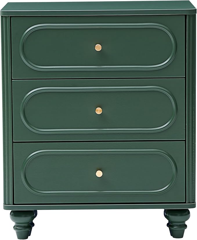 3 Drawer Fluted Dresser for Bedroom Set of 2, Mid Century Modern Chest of Drawers, Wood Storage Small Dresser Organizer for Bedroom Living Room Hallway Closet, Green