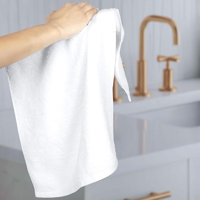 Amazon Basics Soft and Thick Cotton Hand Towels, 16 x 26 in, White, 12-Pack