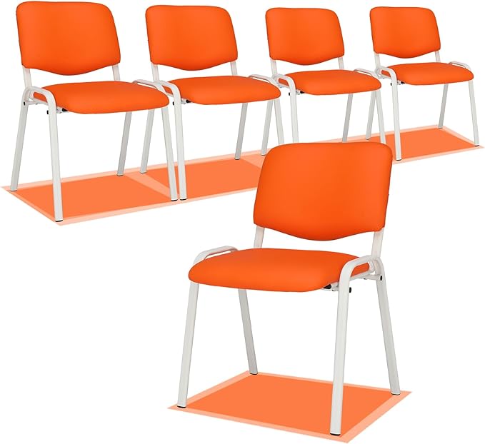 VINGLI Orange Waiting Room Chairs, 5-Pack PU Church Chairs Conference Stackable Office Guest & Reception Stacking for Meeting,Office Lobby, Simple&Space-saving Pu-orange
