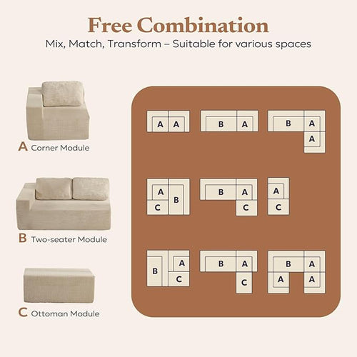 106" 3-Seater Sofa, Cloud Modular Sofa with Certified Foam, Upholstered Floor Sofa with Deep Seat, Upholstered Sofa for Bedroom Living Room, No Assembly Required (Corduroy Fabric, Beige)