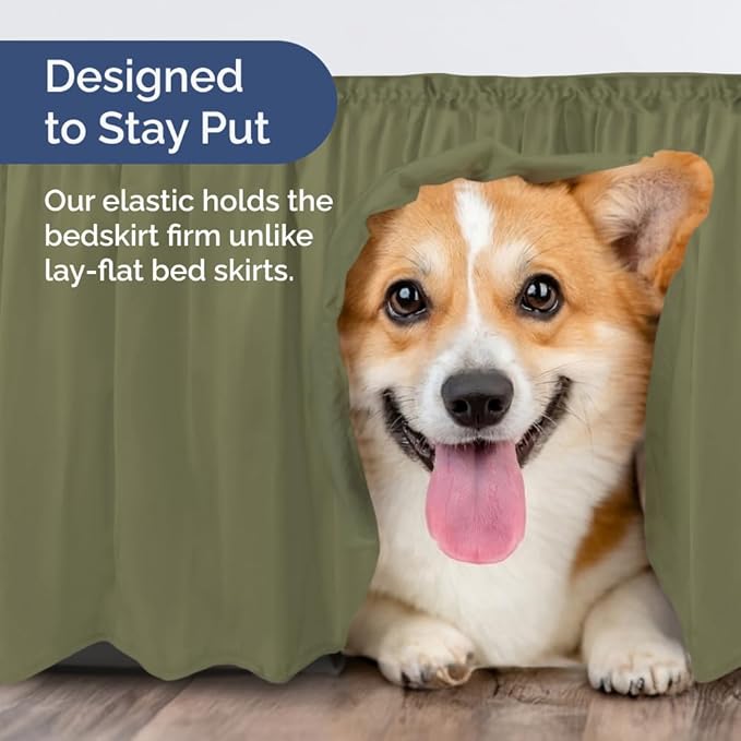 Wrap Around Dust Ruffle Bed Skirt - Sage Green - for Queen Size Beds with 18 Inch Drop - Elastic Strap - Adjustable Pleated Bedskirt with Brushed Fabric and Wrinkle Free - For Women, Men, Kids & Teens