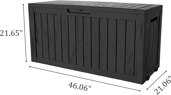 75 Gallon Outdoor Storage Box with Wheels, Waterproof Lockable Resin Deck Box Patio Storage Bin for Pool Accessories Cushion Furniture, Garden Tools, UV-Resistant Outside Delivery Black