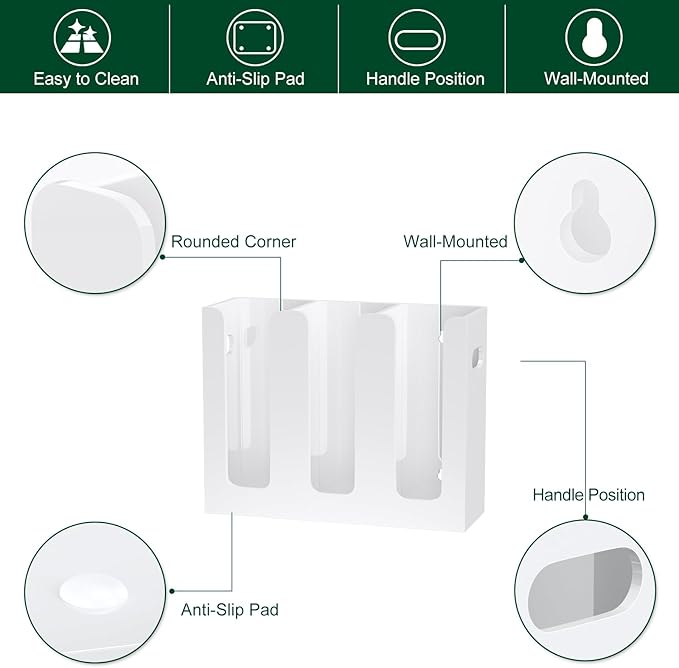 Disposable Coffee Cup Dispenser with Handles, Countertop or Wall Mount Hot/Cold Drink Cup and Lid Holder - Bathroom/Kitchen/Office Acrylic Cup Lid Storage Organizer (3 Compartments, White)