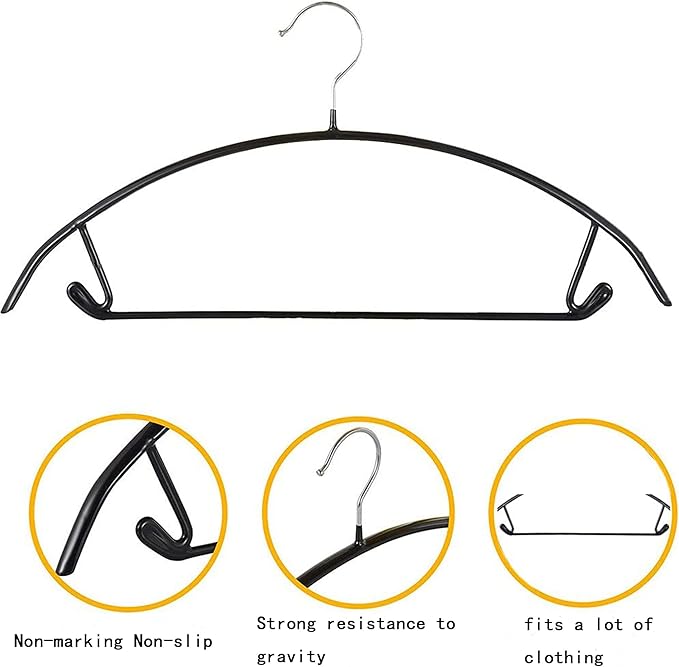 Gold Hangers 50 Pack - Heavyduty Non Slip Slimline Suit Jacket T Shirt Hangers - Space Saving (Black)