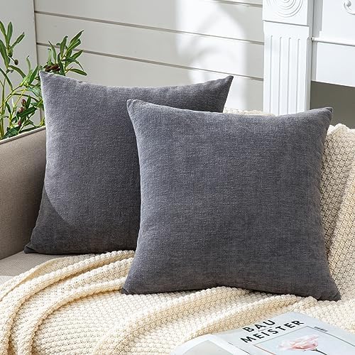 GAWAMAY Gray Chenille Throw Pillow Covers 24x24 Set of 2 by GAWAMAY