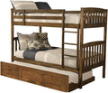 Kodiak Furniture Claire Wood Twin Over Twin Bunk Bed with Trundle Bed in Rustic Walnut Brown Finish - Mattresses Not Included