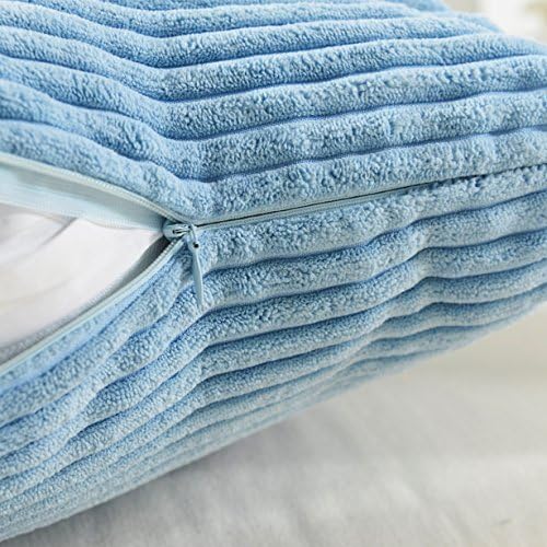 Home Brilliant Blue Throw Pillow Covers Set Supersoft Corduroy Decorative - Image 4