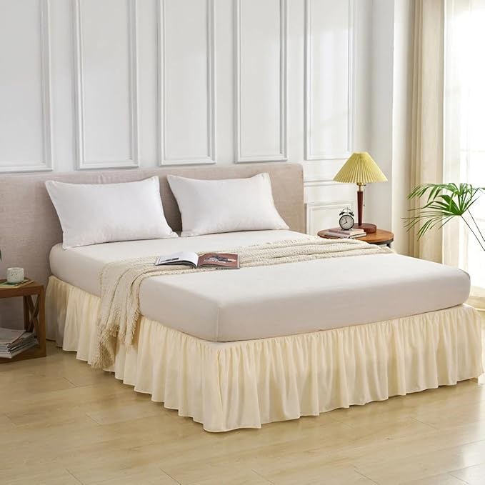 Bed Skirt Full Size Ruffled Bed Skirt with Split Corners, Full Bed Skirts 16 Inch Drop with Platform, 16'' Full, Beige