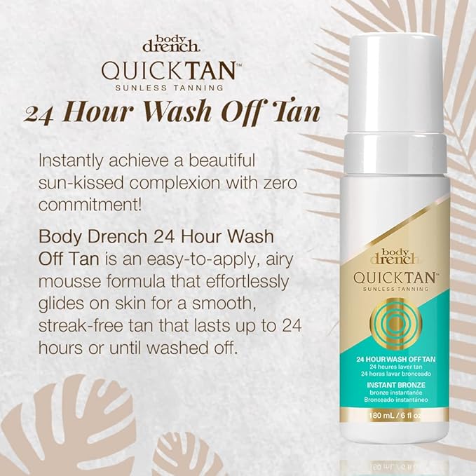 Body Drench Quick Tan Instant Wash-Off Self Tanner – 24-Hour Sunless Self Tanning Lotion for Face & Body, Natural-Looking Bronze Glow, Fake Tan 6 fl oz