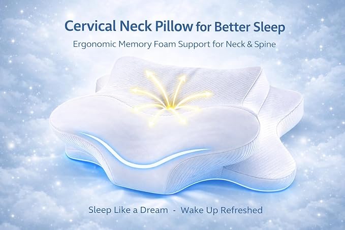 Butterfly Cervical Pillow for Side Sleepers, Dual Height Neck Support Pillow (4.7”/3.9”), Ergonomic Memory Foam Pillow for Shoulder Support, Washable Cove