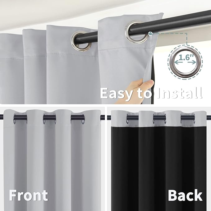 BGment Light Grey Blackout Curtains for Bedroom - Black Out Curtains 63 Inch Long Thermal Insulated Grommet Total Room Darkening Window Drapes for Living Room, 2 Panels, 42 x 63 Inch