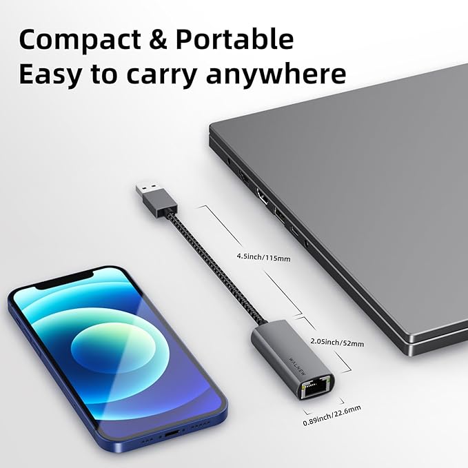 USB 3.0 Ethernet Adapter, WALNEW 1000Mbps Gigabit USB to Ethernet LAN Network Adapter, Aluminum USBA Male to RJ45 Female Cable Converter for MacBook,Chromebook,Surface, Laptop,Desktop,PC