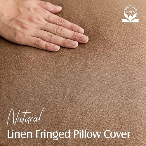 Foindtower Decorative Linen Fringe Throw Pillow Covers 16×16 Khaki Brown - Image 2