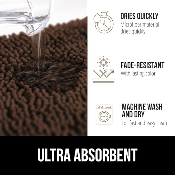 GORILLA GRIP Bath Rug Mat 48x17, Thick Soft Absorbent Chenille, Quick Dry Microfiber Mats, Rubber Backing Washable Shower Floor Rugs, Bathmat Runner, US Designed Bathroom Home Decor Accessories Brown