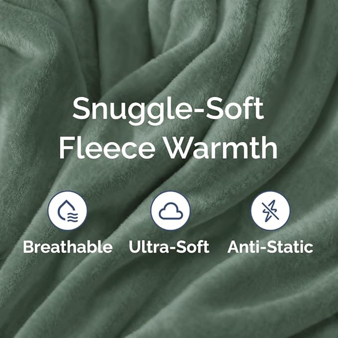Ultra Soft Fleece Blanket Throw Size - Flannel Fleece Luxury Throw Blanket - Lightweight for Couch Bed Chair - Thick, Warm and Breathable - All Season Cozy Anti-Static Microplush Bedding, Sage Green