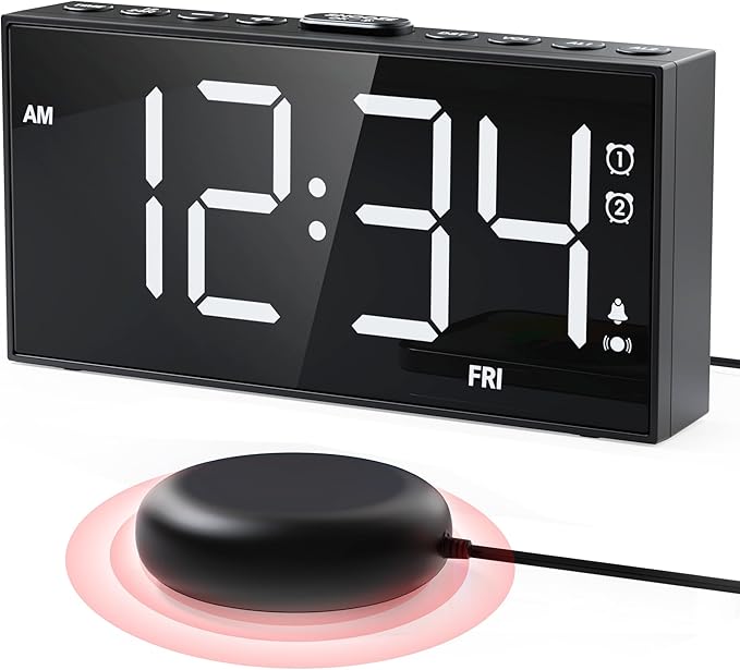 PPLEE Loud Alarm Clock for Heavy Sleepers,Dual Vibrating Alarm Clock with 3-level Vibration for Hearing-impaired Deaf,Weekday/Everyday Mode,5 Dimmer,5 Volume,Large Numbers,USB Charger,Power-off Memory