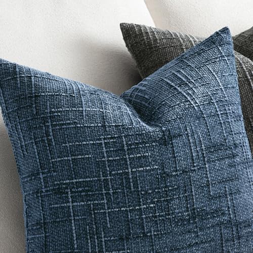 MIULEE Chenille Textured Throw Pillow Covers Blue Ashes 20x20 Set of 2 - Image 3