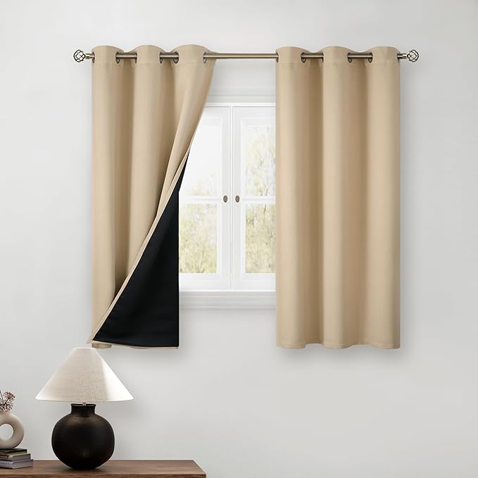 BGment 45 Inch Curtains for Bedroom - Short Blackout Curtains for Small Window/Cafe Thermal Insulated Grommet Drapes, 2 Panels, Each 42 Inch Wide, Beige