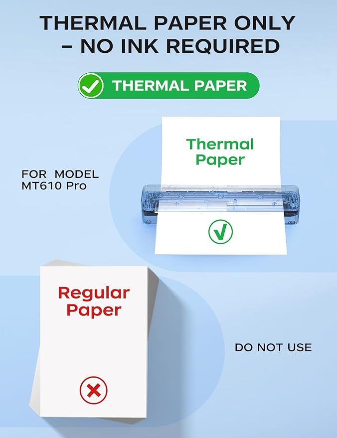 PRT Portable Printer Wireless for Travel, Inkless Bluetooth Compact Mobile Thermal Printer, Supports 8.5" X 11" US Letter, A4 A5, Compatible with iOS, Android, Laptop for Home Use, Office & Vehicles