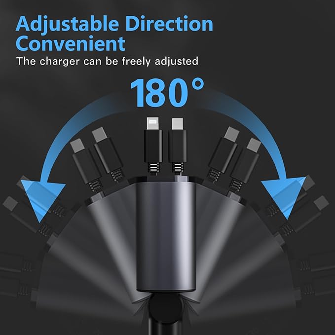 Retractable Car Charger, 66W 4 in 1 Super Fast Charging Car Phone Charger with 2 Retractable 31.5 Inch Cables and 2 USB Ports for iPhone 15/14/13/12/11, Galaxy, Pixel（S）