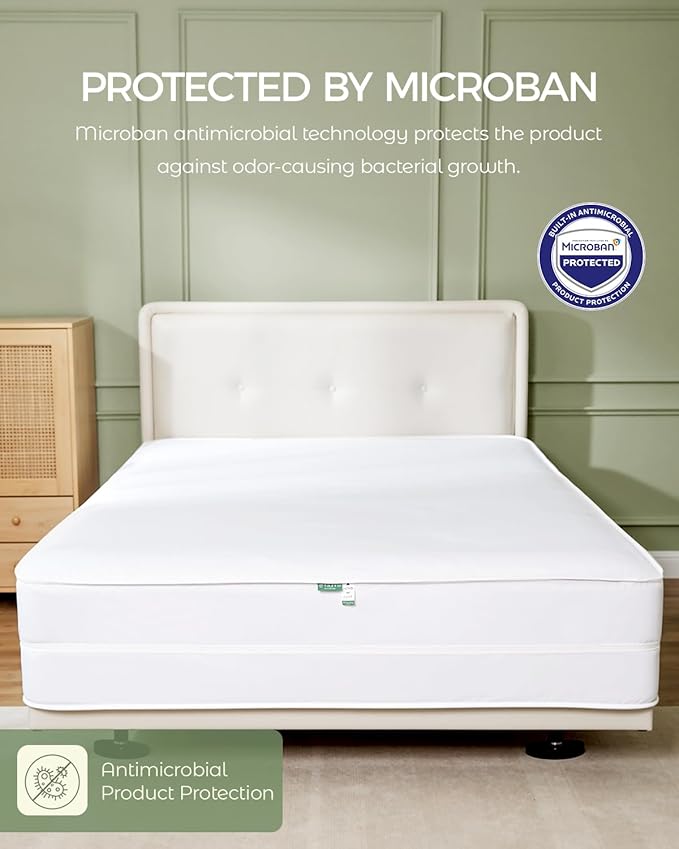 FAUNNA Zippered Mattress Encasement, 100% Cotton Bed Bug and Dust Mite Proof Mattress Protector, Hypoallergenic, Antibacterial Protection, Noiseless Zipper, Six-Sided Cover (Queen 12" Deep)