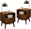 Walnut Night Stand Set of 2, Solid Wood Nightstand with Drawer, Walnut Bedside Table, Mid Century Modern Nightstand, Small Bed Side Table for Small Spaces Bedroom(Dark Black Walnut, 20.47" H)