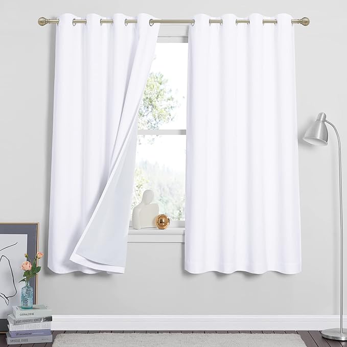 RYB HOME 100% White Blackout Curtains, Anti Dust Small Particle Mountain Fires Smog Filter Drapes Noise Reducing Energy Effieient Window Dressing for Furance Nursery Bedroom, W52 x L63 inch, 2 Panels