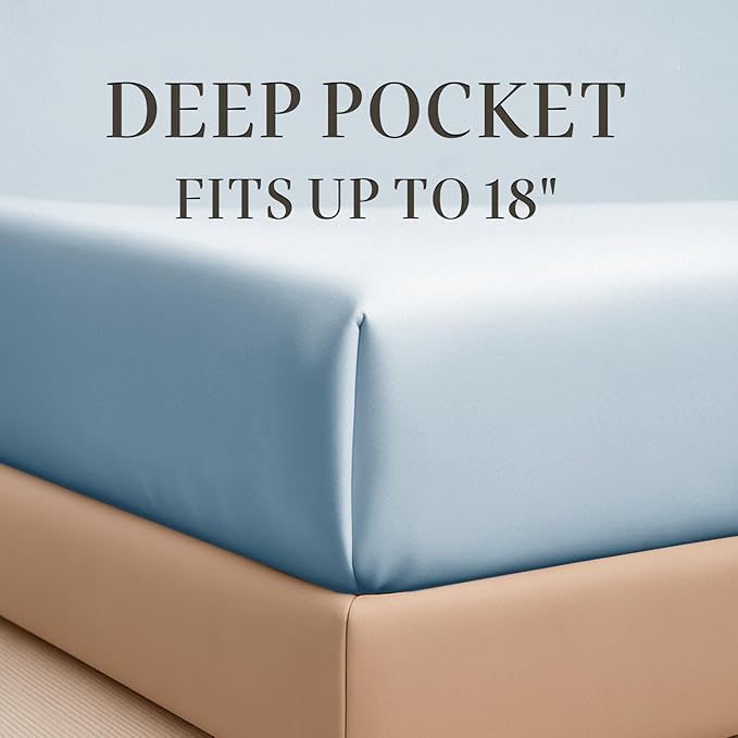 Hyde Lane Luxury 1000 Thread Count 100% Cotton Sheets | Very Soft & Thick - Fits Upto 20" Mattress | Sateen Weave Bed Sheets 18" Deep Pocket- 4 PC Sheet Set (Ashley Blue, California King)