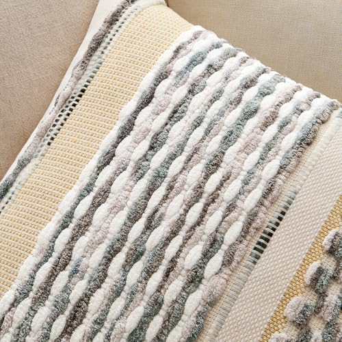ANRODUO Boho Decorative Pillow Covers Gray Blue Stripe 18x18 Inch Pack of 1 - Image 4