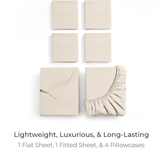 Mellanni California King Sheet Set - 6-Piece Iconic Collection Bedding, (Including 4 Pillowcases), 21-Inch Extra Deep Pocket, Easy Care, Ultra Soft, Cooling Sheets, Brushed Microfiber - Golden Ivory