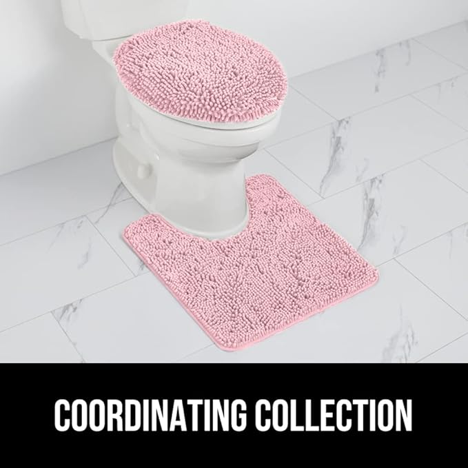 GORILLA GRIP Soft Chenille Bathroom Toilet Lid Cover, Machine Washable Seat Covers, 19.5x18.5, Stays in Place Rubber Backing, Fits Most Round, Elongated and Oblong Lids, Accessories Decor, Light Pink