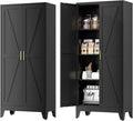 Farmhouse Pantry Cabinet with Barn Doors,61" H x 27.5" W,Metal Cabinet with Adjustable Shelves,4-Tier Storage Cabinet for Kitchen Dining Room Garage Office,Black