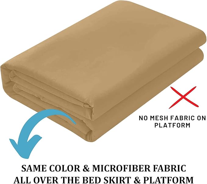 Ruffled Bed Skirt with Split Corners, Taupe, Queen 18 Inch Drop Bedskirt, Hotel Quality Brushed Microfiber Wrinkle Free Dust Ruffle Bed Skirt Queen Size