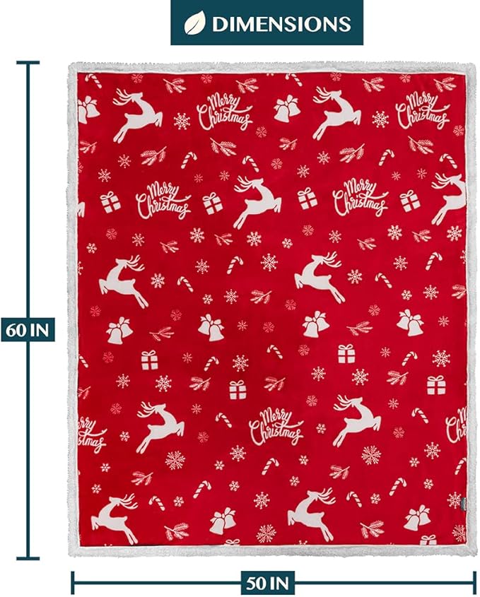 PAVILIA Red Reindeer Christmas Sherpa Throw Blanket, Ultra Soft Reversible Fleece Sherpa 50x60 Winter Blanket for Couch & Bed, Cozy Christmas Home Decor Holiday