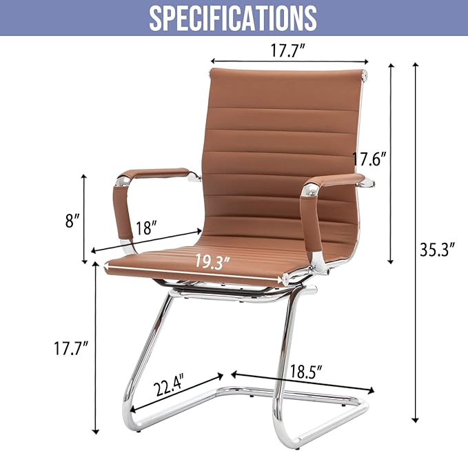 Wahson Office Guest Chairs Set of 8, Leather Reception Chairs, Mid Back Waiting Room Chair, Conference Chairs with Sled Base, Desk Chair No Wheels for Meeting/Lobby/Restroom, Coffee