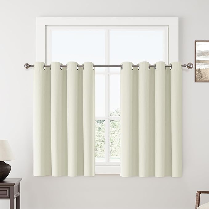 ChrisDowa 100% Blackout Iovry Solid Curtains 54 Inches Long 2 Panels for Bedroom Living Room,Farmhouse Room Darkening Thermal Insulated Soundproof Grommet Top Window Treatment Drapes,52x54