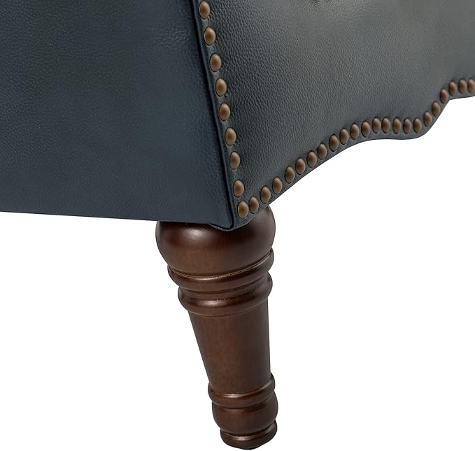 HULALA HOME Mid Century Modern Leather Club Chairs, Top-Grain Genuine Leather Armchairs with Button-Tufted Back & Solid Wood Legs, Accent Chairs for Living Room/Bedroom/Home Office, Navy