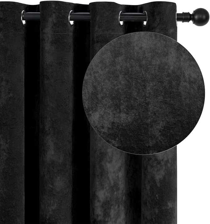 SMILETIME Black Crushed Velvet Curtains 52x84 inch Luxurious Thermal Insulated Soundproof Drapes for Living Room Bedroom Office Soft and Durable Light-Filtering Window Treatments, 2 Panels