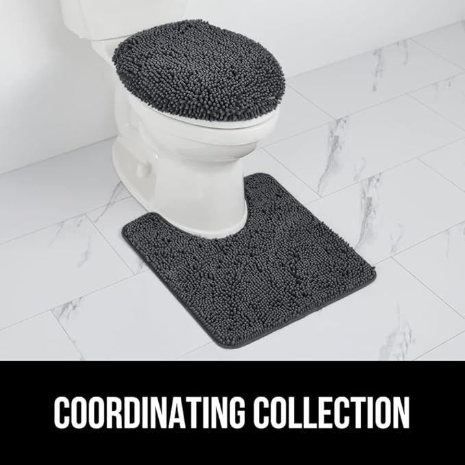 GORILLA GRIP Soft Chenille Bathroom Toilet Lid Cover, Machine Washable Seat Covers, 19.5x18.5, Stays in Place Rubber Backing, Fits Most Round, Elongated and Oblong Lids, Accessories Decor, Charcoal