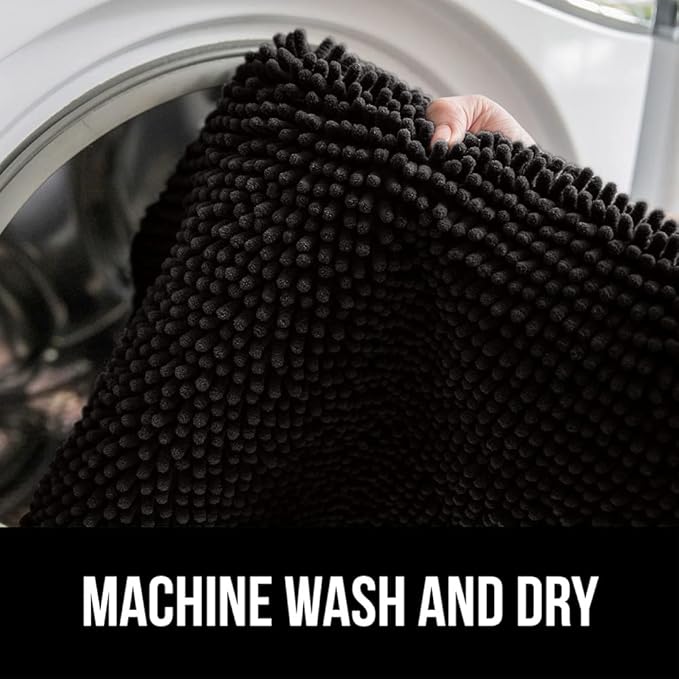GORILLA GRIP Bath Rug Mat 54x24, Thick Soft Absorbent Chenille, Quick Dry Microfiber Mats, Rubber Backing Washable Shower Floor Rugs, Bathmat Runner, US Designed Bathroom Home Decor Accessories Black