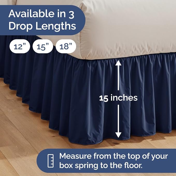 Bedskirt Twin Size Ruffle - 15 inch Drop Dust Ruffle Bed Skirt with Platform - Ultra-Soft, Easy Fit, Premium Hotel Quality - Wrinkle, Fade & Shrink Resistant - for Women, Men, Kids and Teens - Navy