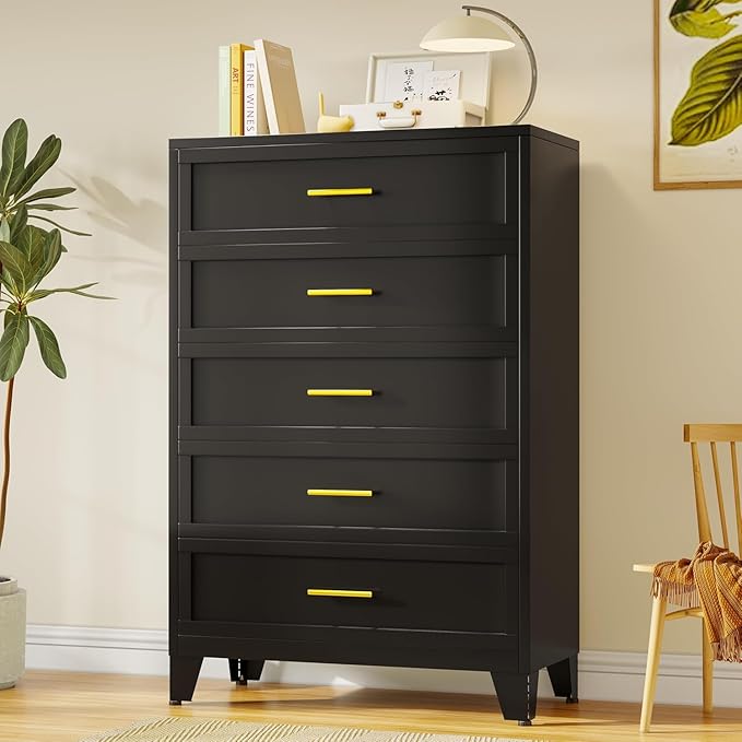 Metal Dresser, Black Tall Dresser for Bedroom, 53.54" H Dressers & Chests of Drawers, 5 Drawer Dressers for Living Room, Entryway, Hallyway (Black, 5 Drawers)