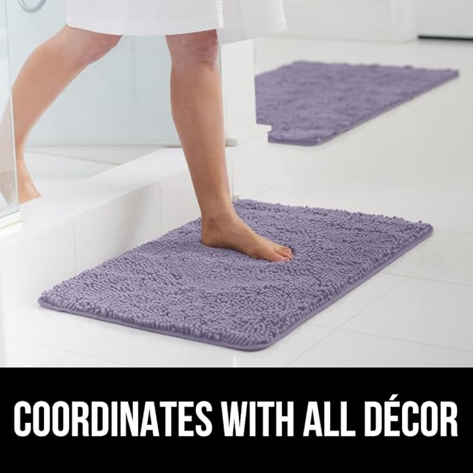 GORILLA GRIP Bathroom Rug Sets, Soft Chenille 2 Piece Area Rugs Set, Toilet Base Mat and 30x20 Carpet, Absorbent Microfiber Washable Mats Dry Quickly, Home Décor and Bath Room Accessories, Lt Purple